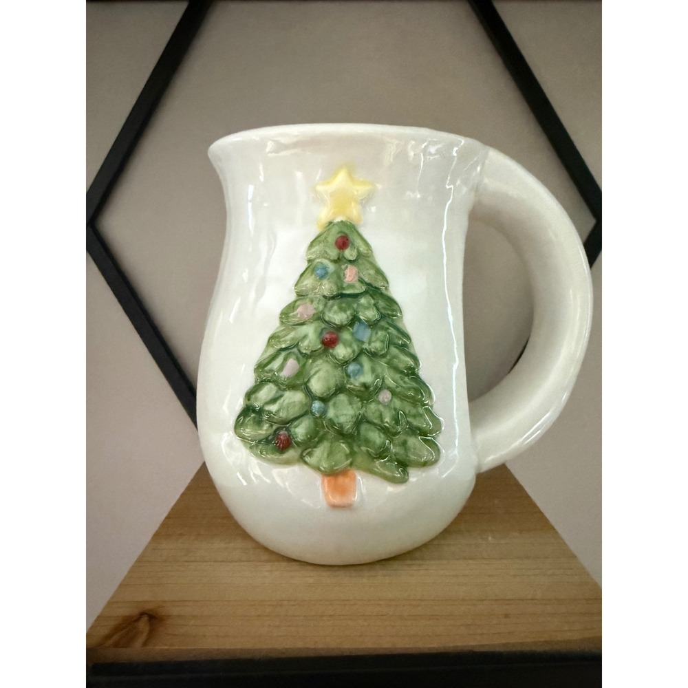 Merry Makers Christmas Tree Ceramic Coffee Mug The Paper Store White Green 3D